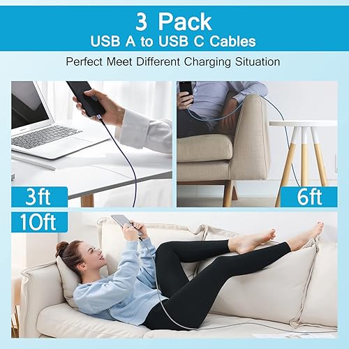 Miniatura 6 de Cable de carga USB C, 1063 pies, paquete de 3 cable de carga rápida para Samsung Galaxy S25 EdgeS25 PlusS25 UltraS24S23S22S21, Z Flip 6 5 Z Fold 6