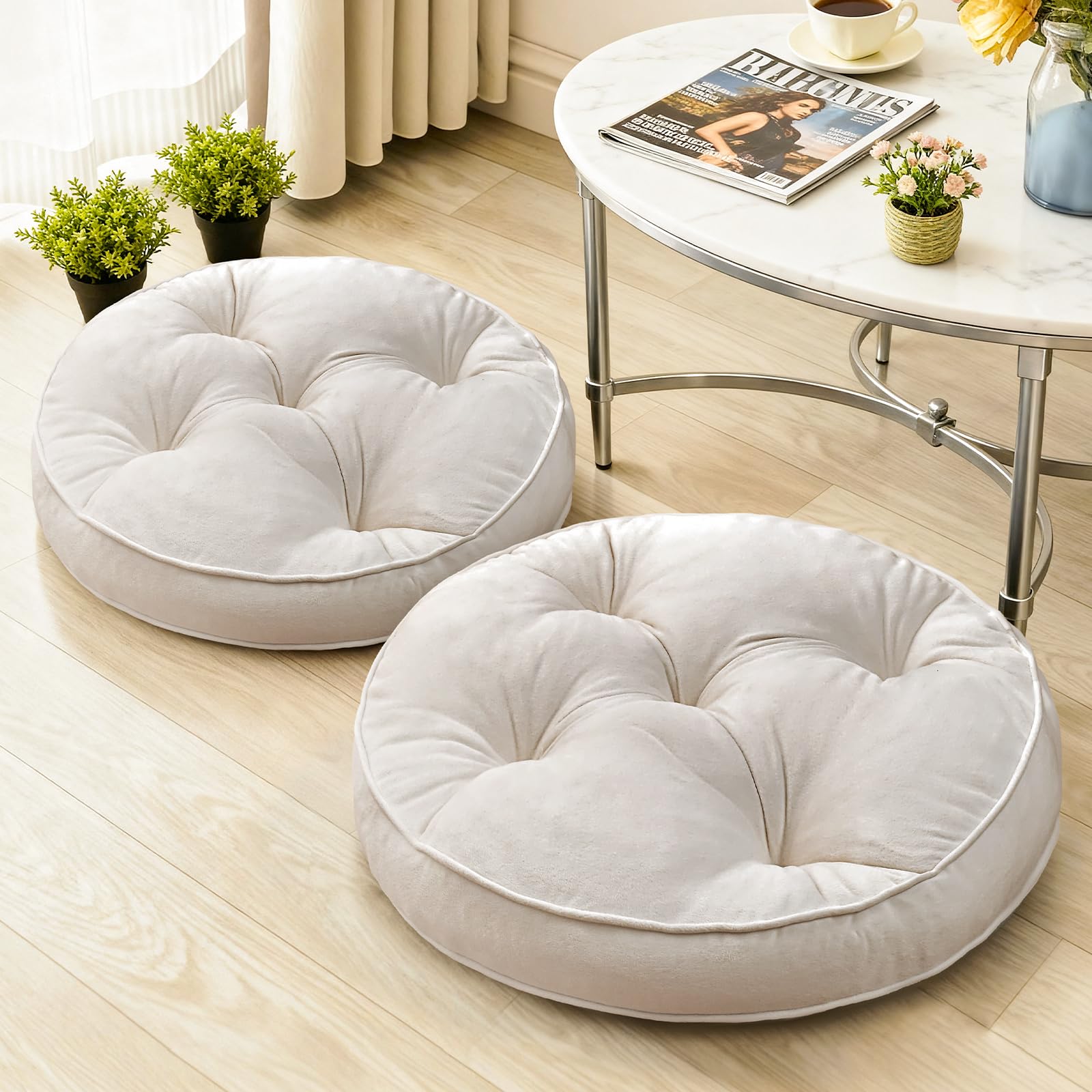 1 MIDDLE ONE Floor Pillow Set of 2, Memory Foam Meditation Cushion, Floor Cushions for Adults Sitting, Large Round Seat Cushions for Yoga, Living Room