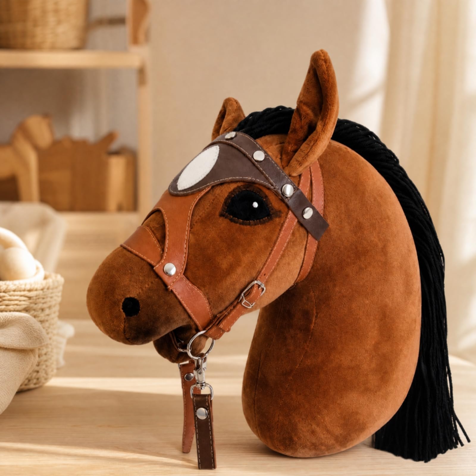 Giocattolo Cavalcata per Bambini Hobby Horse con Testa in Peluche E Bastone in Legno Giocattolo Equitazione per Giochi di Fantasia Giocattolo Morbido
