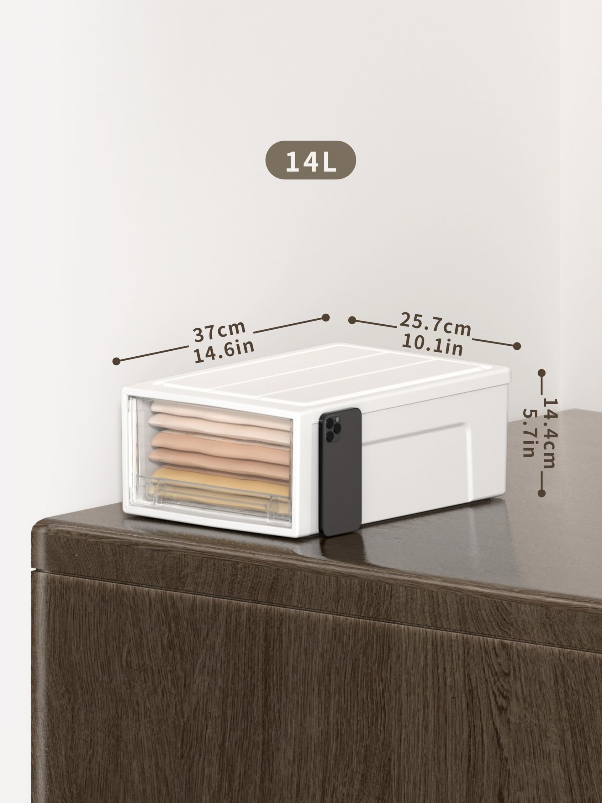 Cetomo 14L*3 Cajones de Almacenamiento de Plástico, Organizadores para Escritorio de Oficina, Caja de Almacenamiento, Torre Apilable para Cosméticos, Resistente, Blanco, Transparente, 14L-3 Unidades