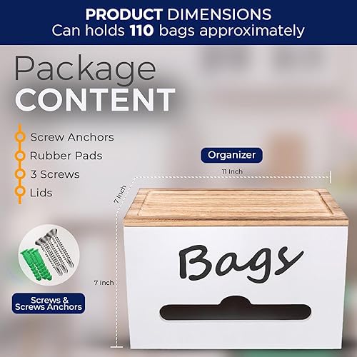 Miniatura 8 de Dispensador de cajas de basura extra grande, soporte para bolsas de basura  Soporte de rollo de bolsa de basura blanca con tapa de bambú  11 x 7 x 7