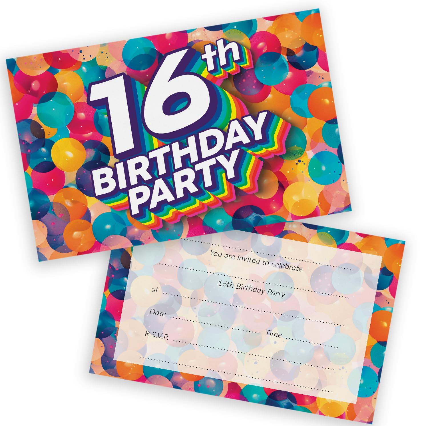 16th Birthday Party Invitations Teenager - Rainbow Balloons 20 Pack - Childrens Birthday Invitations for Boys/Girls A6 Bday Party Invites Invitation Cards with Folding Envelopes
