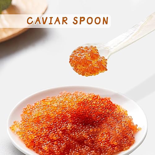 Miniatura 4 de Juego de 2 cucharas de madreperla para servir caviar artesanal, cucharas de caviar con caja de almacenamiento, cuchara pequeña con mango redondo