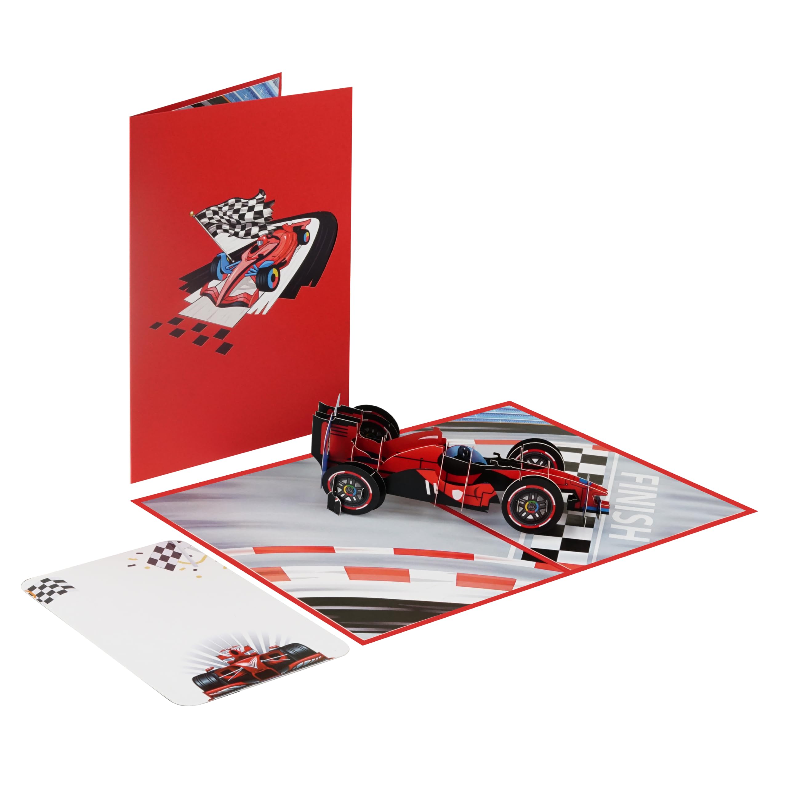 iGifts And Cards Racecar - Tarjeta de felicitación 3D desplegable – Fórmula 1, coche deportivo rojo F1, regalo de cumpleaños genial para papá, día del padre, fanáticos de las carreras, 5 x 7 pulgadas