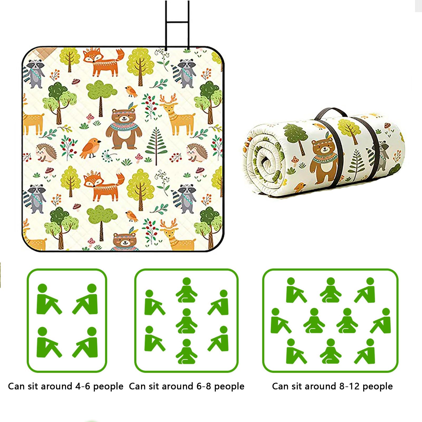 Telo da Picnic Impermeabile Antipolvere Pieghevole Leggero con Maniglia per Campeggio All'aperto,Viaggi,Parchi,Spiaggia, Prato Uso Quotidiano,Animals,200×300cm