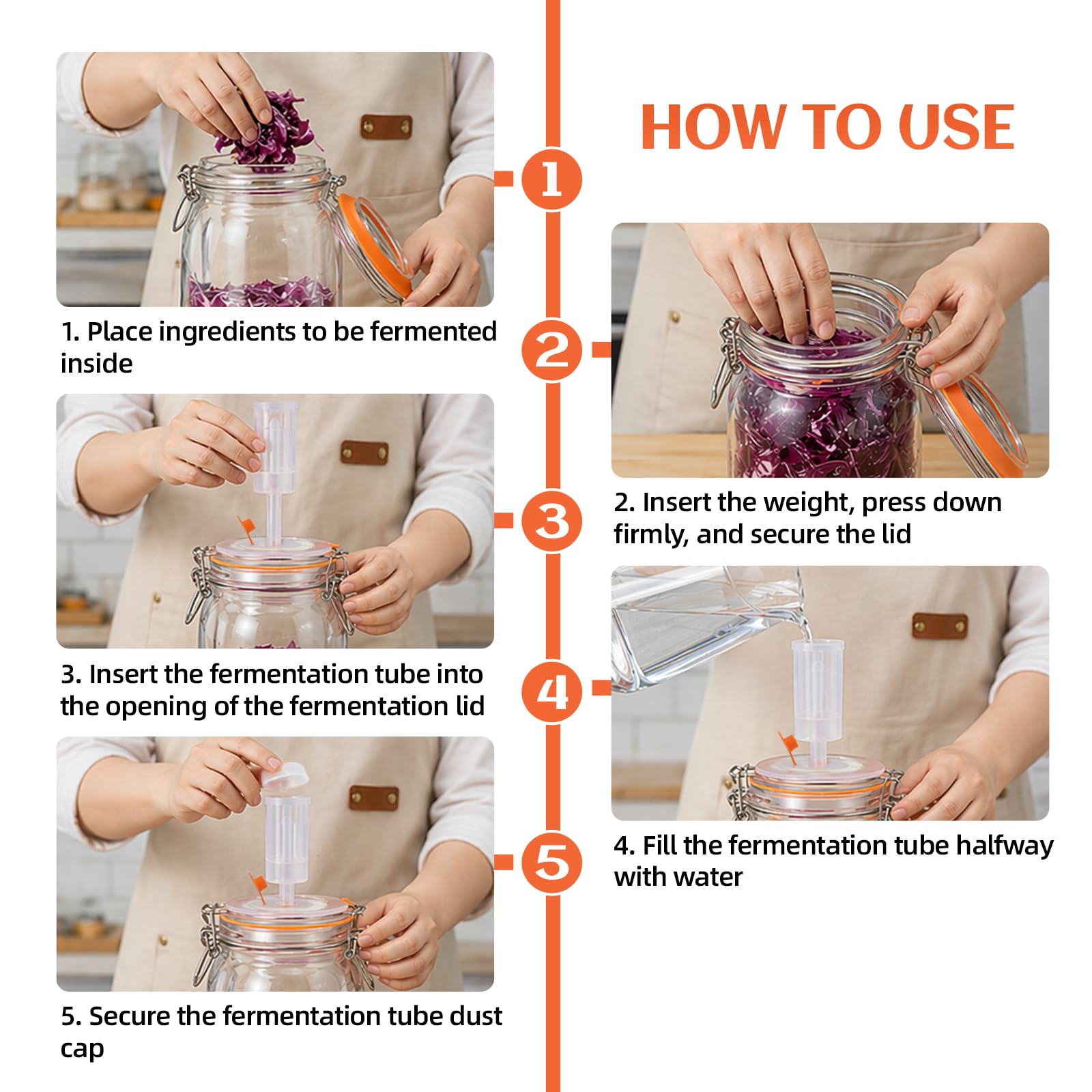 IIRC 1,5L Fermentierglas Set, Fermentiergläser mit Gärventil und Gewicht, Für Sauerkraut, Kimchi, Gurken usw, Mit Zange und Gärstampfer