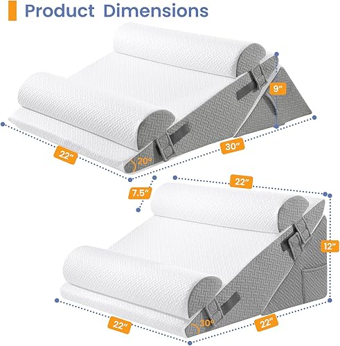 Miniatura 2 de Sasttie Juego de almohadas de cuña para después de la cirugía, 3 piezas, cabecero de almohada de cuña ajustable con cojín de espuma viscoelástica