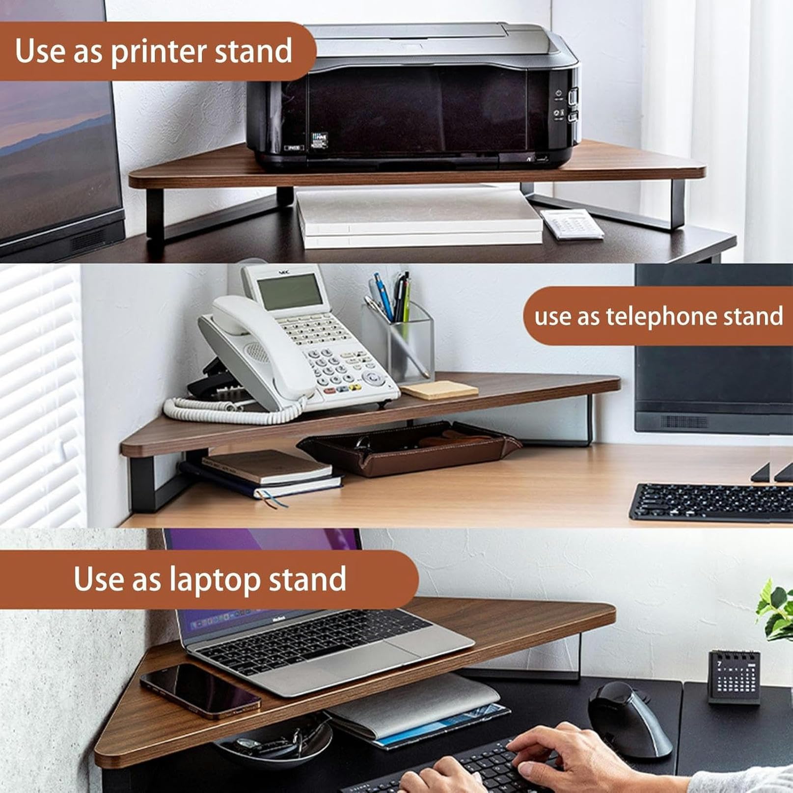 Support d'angle en Bois pour Moniteur de Bureau, Support d'angle Triangulaire pour Moniteur de Bureau, Support de Rangement Ergonomique pour Organisation d'ordinateur de Bureau