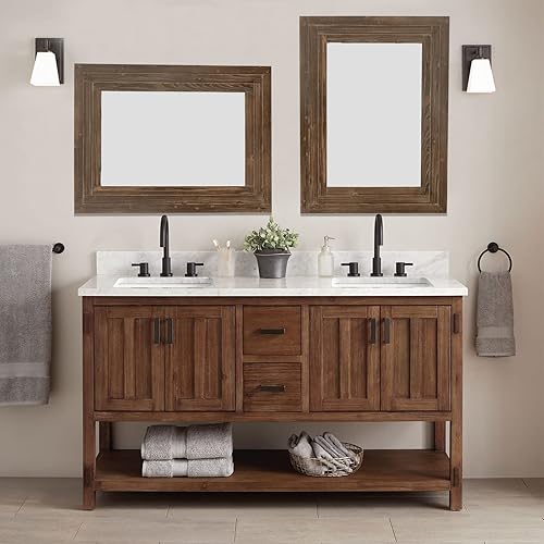 Miniatura 4 de FUIN Espejo rectangular de 24 x 36 pulgadas con marco de madera rústica para colgar en la pared, espejo decorativo para baño, dormitorio, tocador,