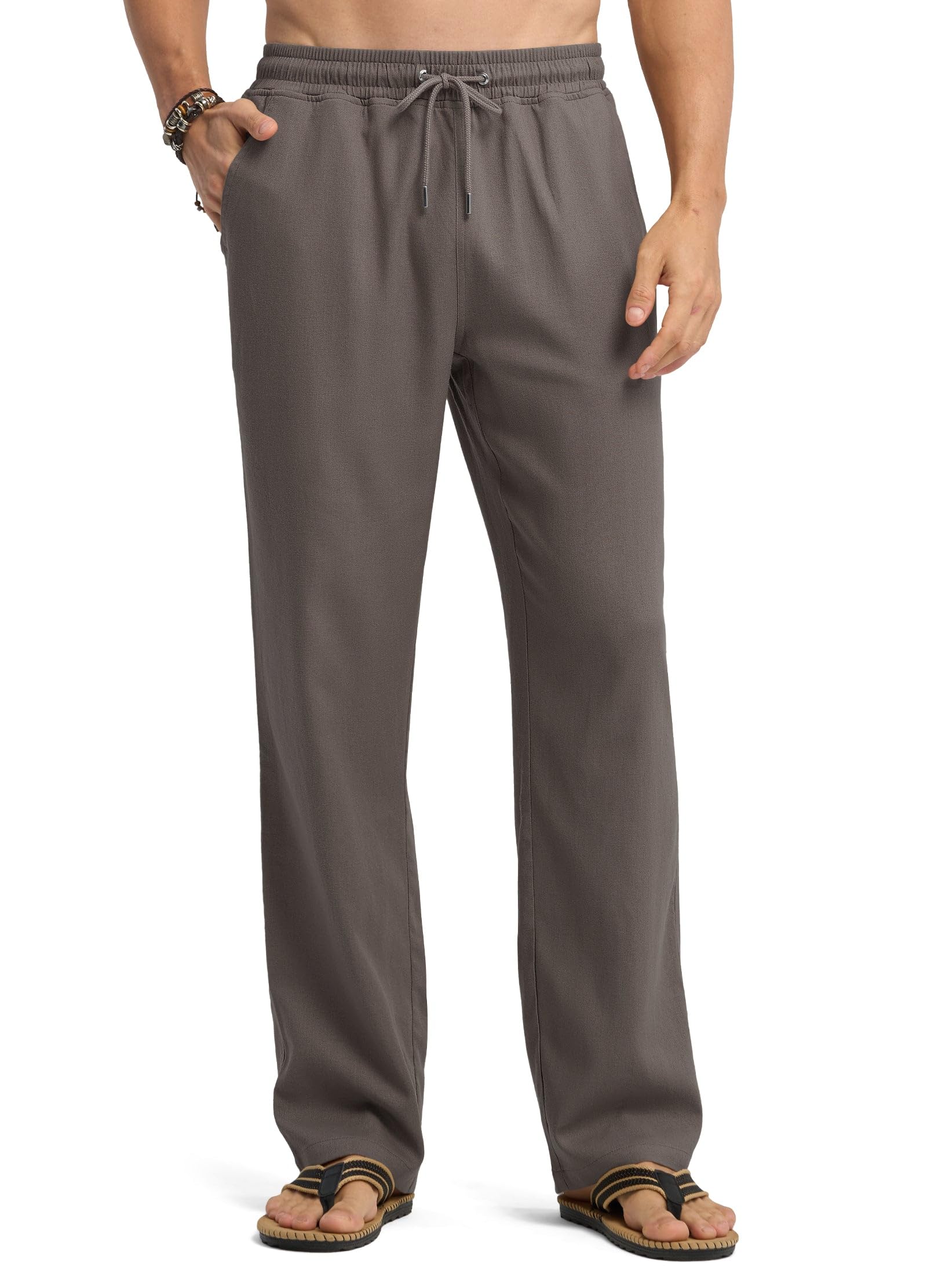 WILLIT Pantalones de lino para hombre, ligeros y transpirables, pantalones de yoga de algodón, con bolsillos, cómodos pantalones de ocio para el día a día, viajes, playa, 71 cm y 76 cm