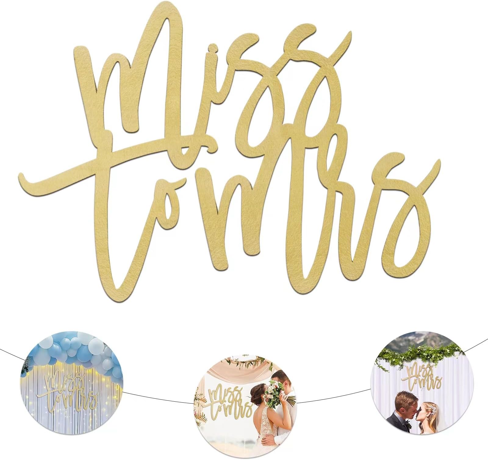Mirooyu Wooden MRS TO MISS Sign, 16" x 12" Gold Painted Wedding Banner
