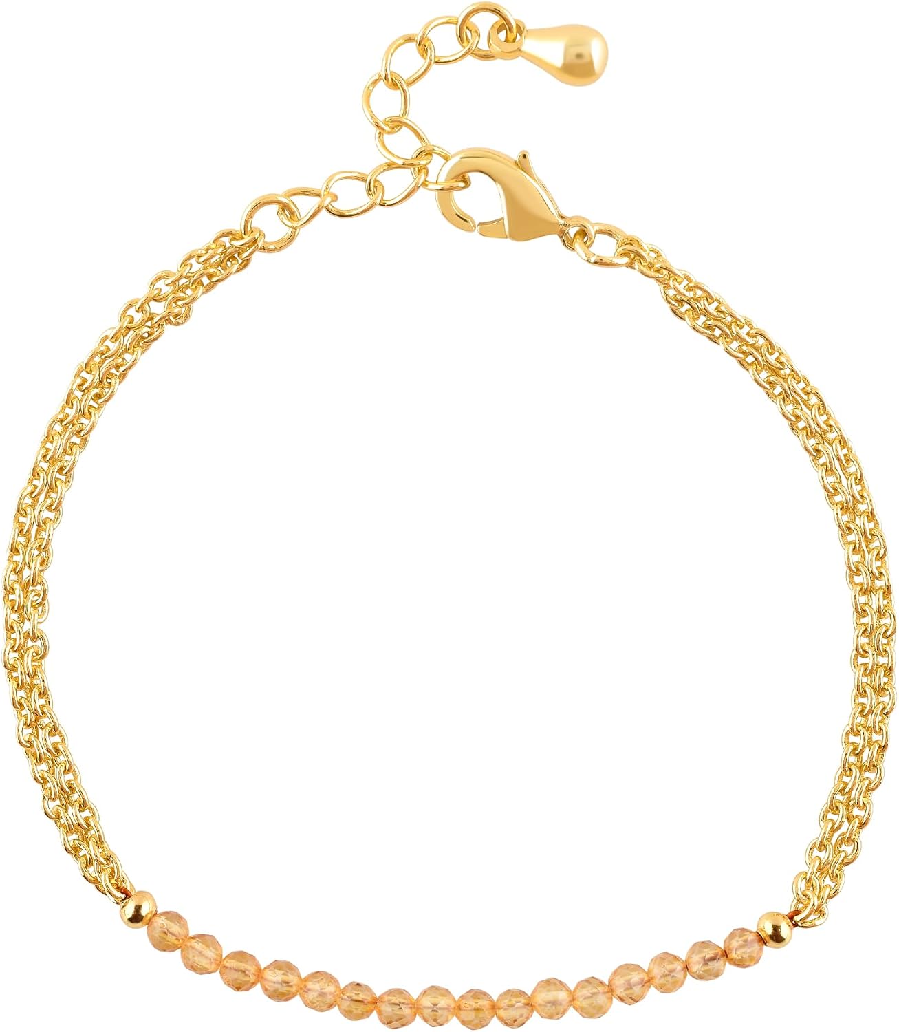 InfinityGemsArt Bracelets for Women Natural Birthstone Micro Beaded Stone Double Chain Drop Crystals Gemstones Bracelet Jewelry, 14K Gold Plated Adjustable Chain