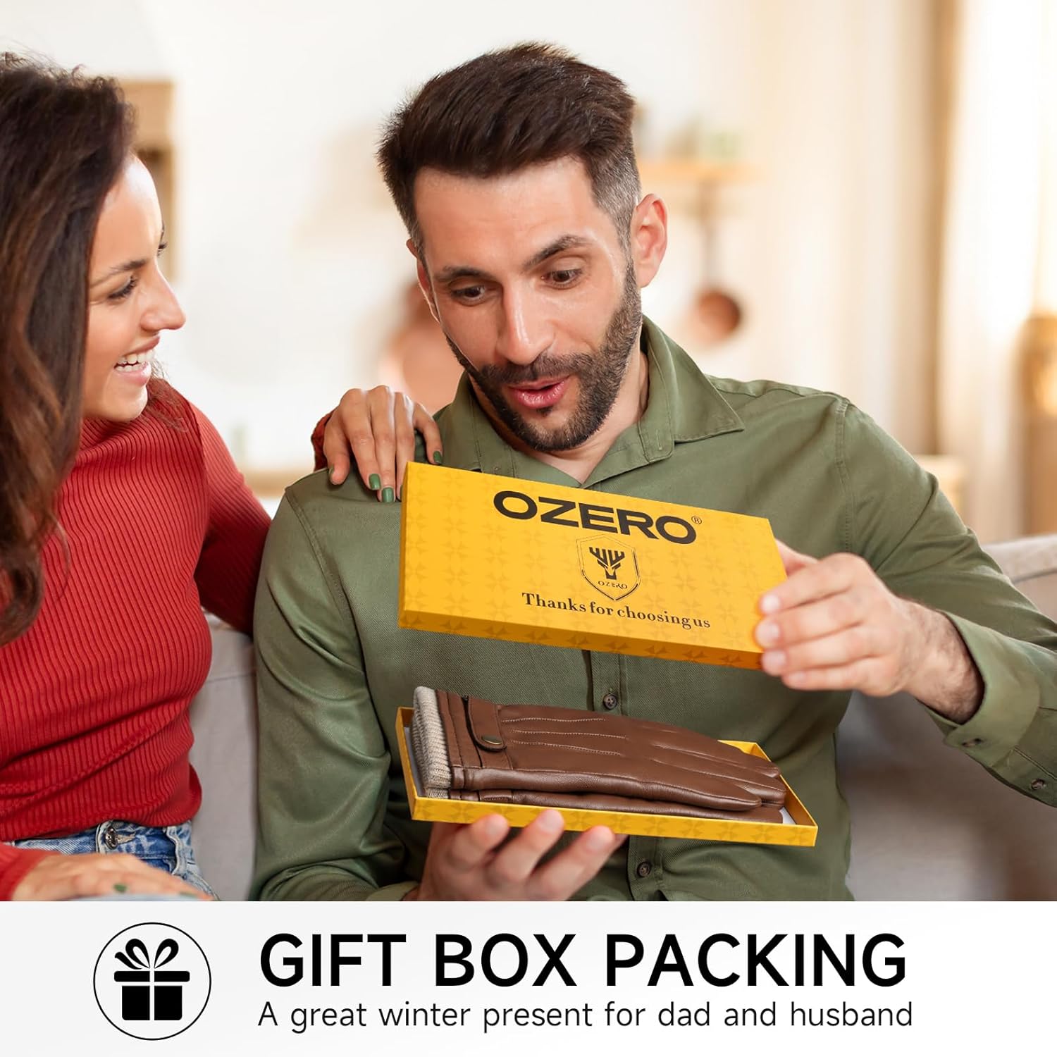 OZERO Mens Winter Gloves Nappa Leather Warm Wool Touchscreen Dress Glove - Thermal Gifts for Dad or Husband - Image 6