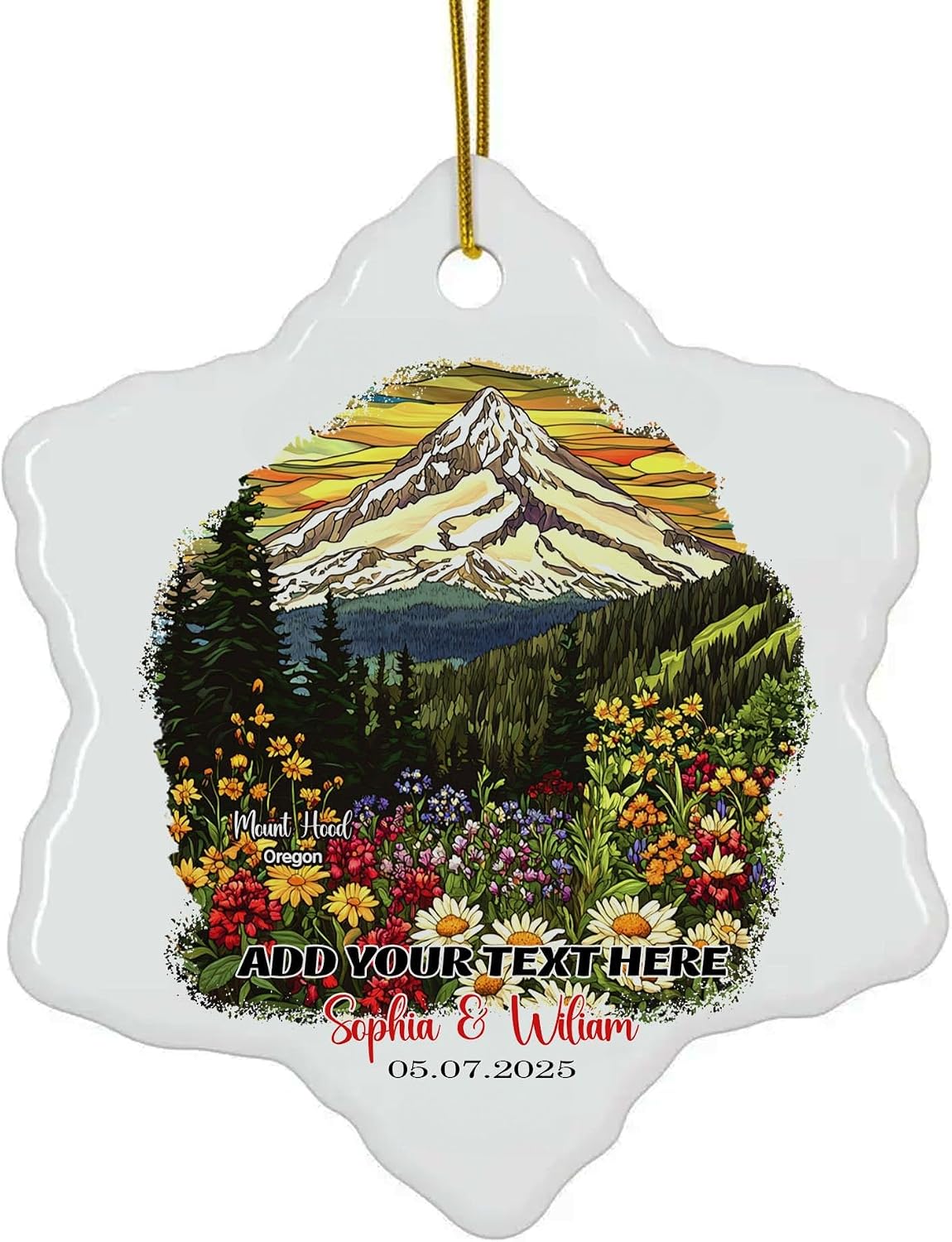 Mount Hood Snowflake Ceramic Ornament – Custom Travel Destination Keepsake, Personalized Name Holiday Décor, Unique Gift for Travelers and Wanderlust Lovers, Christmas 70TqPi