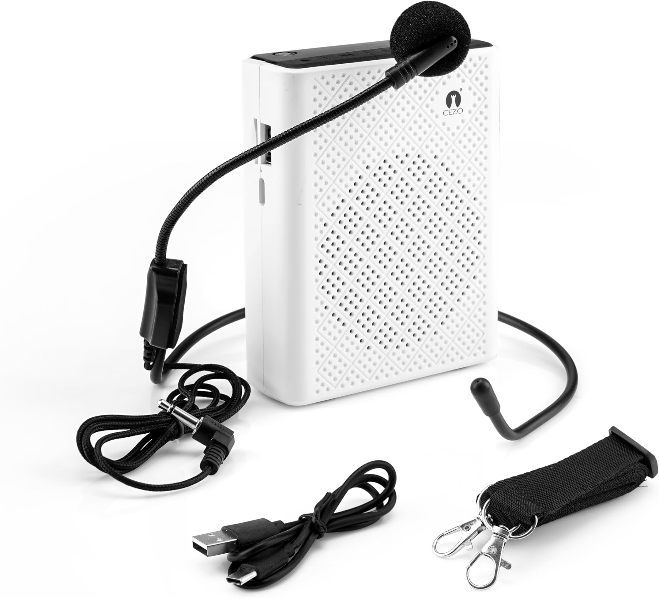 CEZO Portable Voice Amplifier with Wired Microphone Headset, PA System Speech Amplifier for Teachers/Tour Guide/Meeting - White