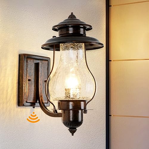 Dusk to Dawn Exterior Wall Lantern Rustic Outdoor Lighting Fixture Wall Mount Front Porch Lights with Photocell Sensor Oil Rubbed Brown, Antique Outside Wall Sconces for House, Garage, Doorway