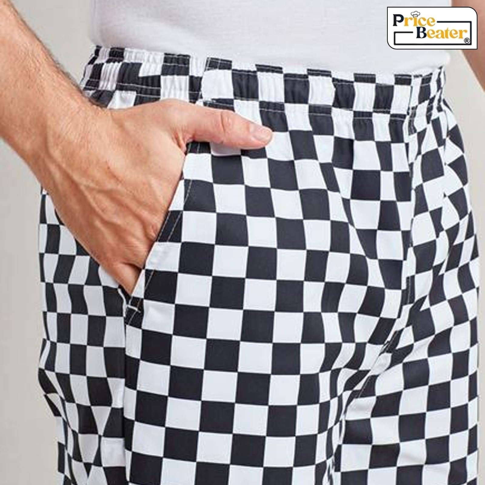 PRICE BEATER Uniformi da cucina professionali da cuoco, unisex, per adulti, in policotone, con elastico in vita, ideali per l'uso quotidiano
