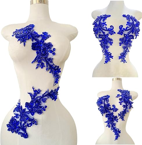 Miniatura 15 de Parches de apliques de encaje brillantes hechos a mano con cuentas de costura, lentejuelas y accesorios para vestido de novia, un par/bolsa Plata