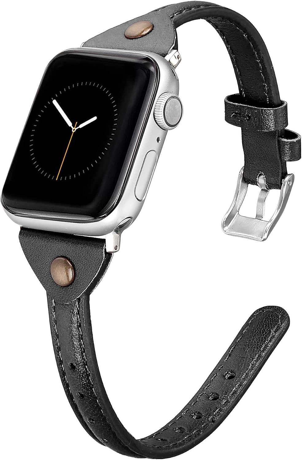 Secbolt Slim Leather Bands Compatible with Apple Watch Band 38mm 40mm, Soft Genuine Leather Strap for iwatch Series 5/4/3/2/1 Women, Black