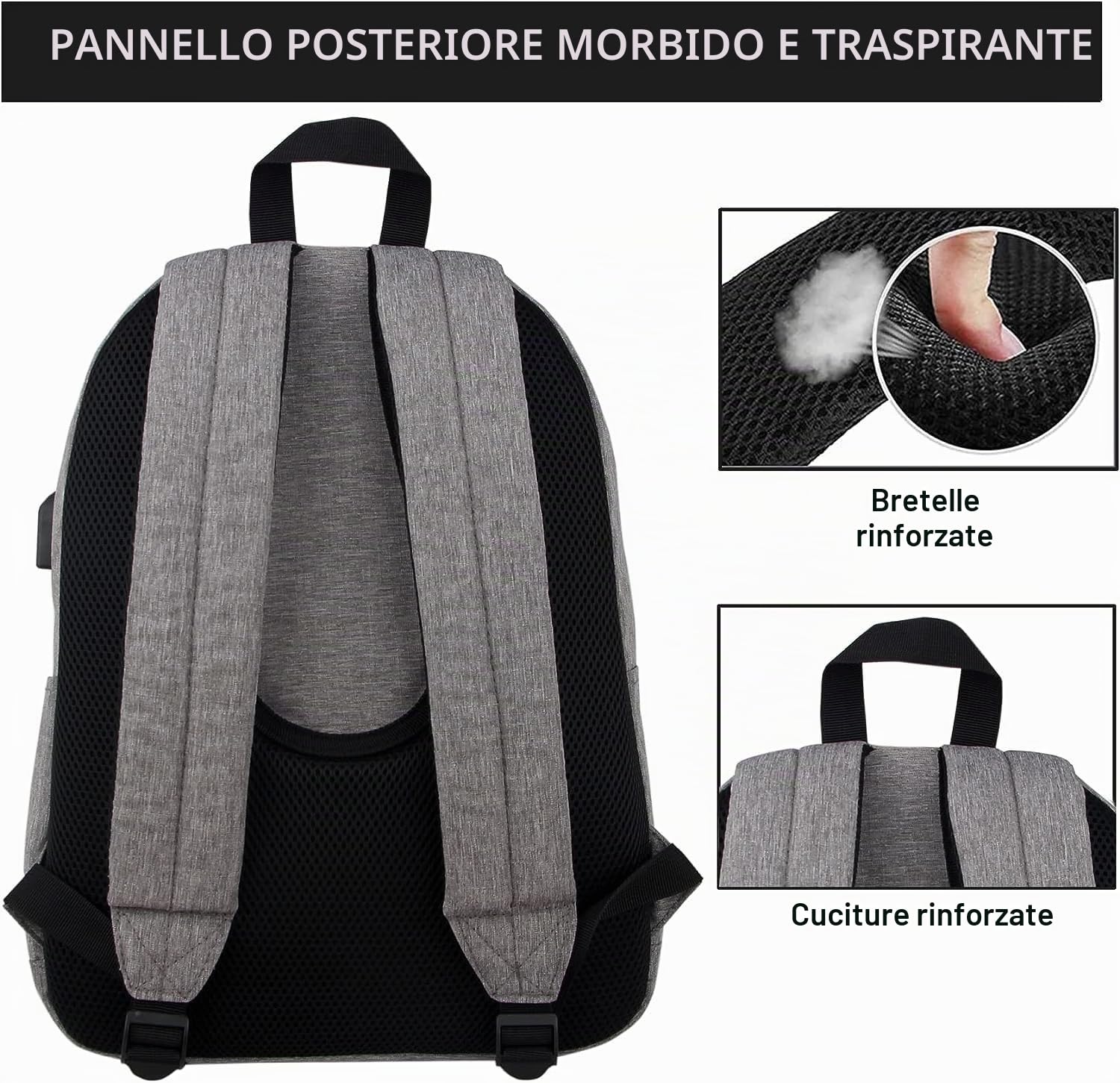 SUPACOOL Zaino leggero e casual con porta di ricarica USB per uomini e donne, borsa per libri di scuola per college, Big Size, laptop(Light Grey)