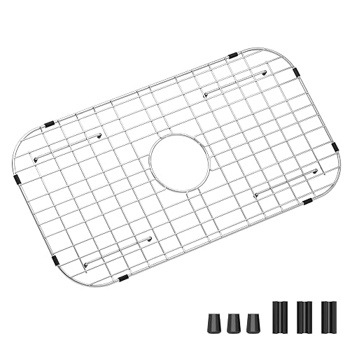 Stainless Steel Sink Grid and Protectors for Bottom of Kitchen Sink, 26' x 14' with Rear Drain for Single Sink Bowl, for