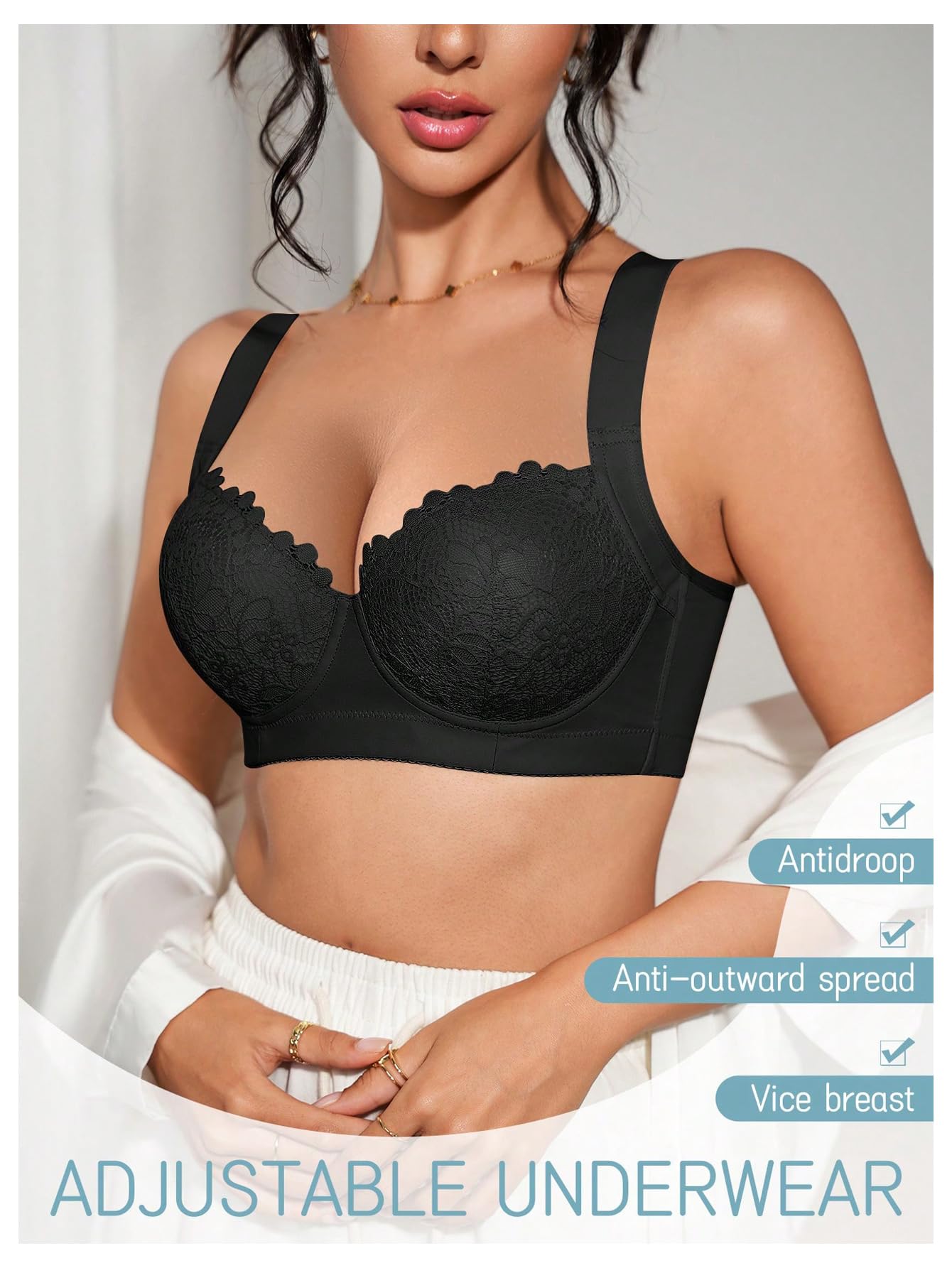Confezione da 2 Reggiseni con Ferretto in Pizzo Floreale Donna Bralette Push Up Spalline Larghe A Balconcino Blu/Nero 34B(Blue/Black,(34) 34C)