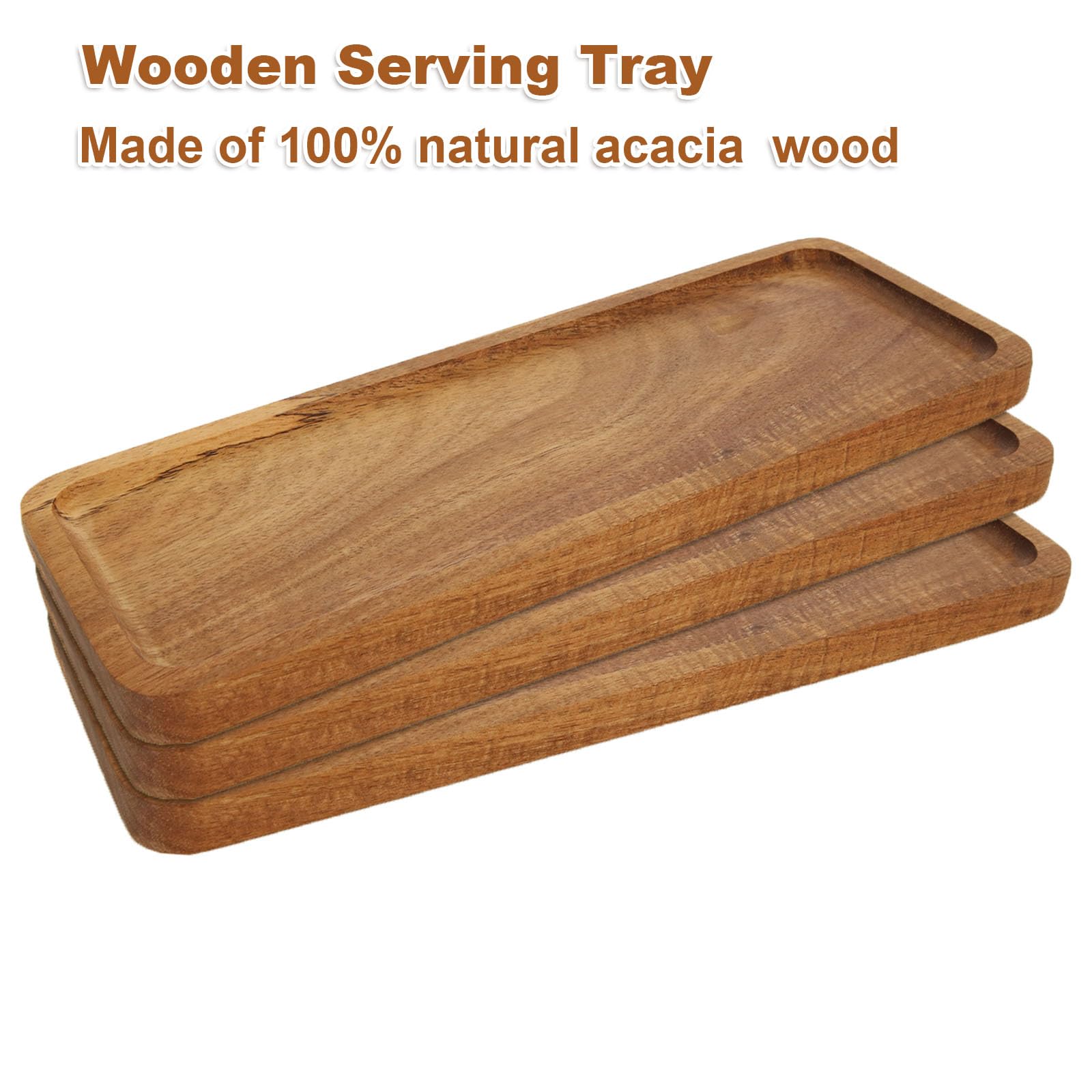 6 bandejas de madera de 28 x 10 cm, bandeja de madera de acacia, bandeja de servir de madera para cocina, tablas de madera para servir alimentos, té, café, bebidas