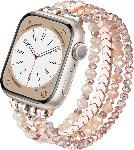 Miniatura 1 de CAGOS Correa de pulsera de cuentas compatible con Apple Watch de 1.496, 1.575, 1.614, 1.654, 1.732 y 1.772 pulgadas, correas elásticas elegantes