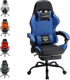 play haha Gaming Chair Ergonomic Reclining Seat With Footrest Adjustable Headrest And Lumbar Cushion High Back Support Padded Armrests Faux Leather Finish,Desk Chair