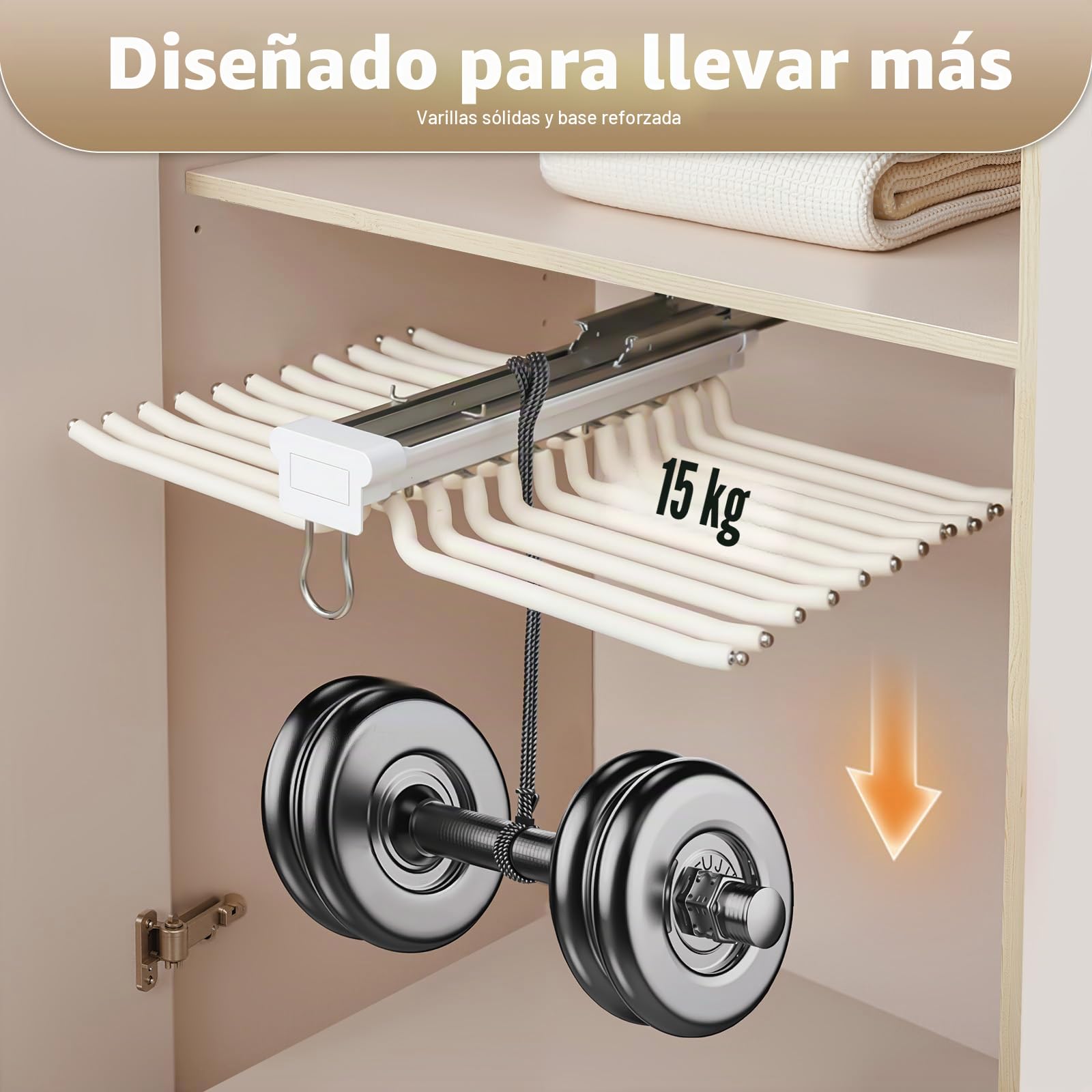 Perchas para 22 Pantalones, Pantalonero Extraible para Armario, Antideslizante, Barra Extensible para Colgar Ropa, Organizador Perchero para Toalla Sostén Falda Jean Bufandas, Beige