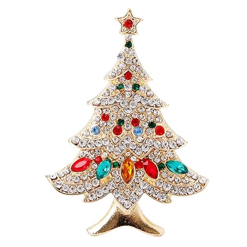 SCASTOE Vintage Colored Christmas Tree Rhinestone Brooch Pin Wedding Party