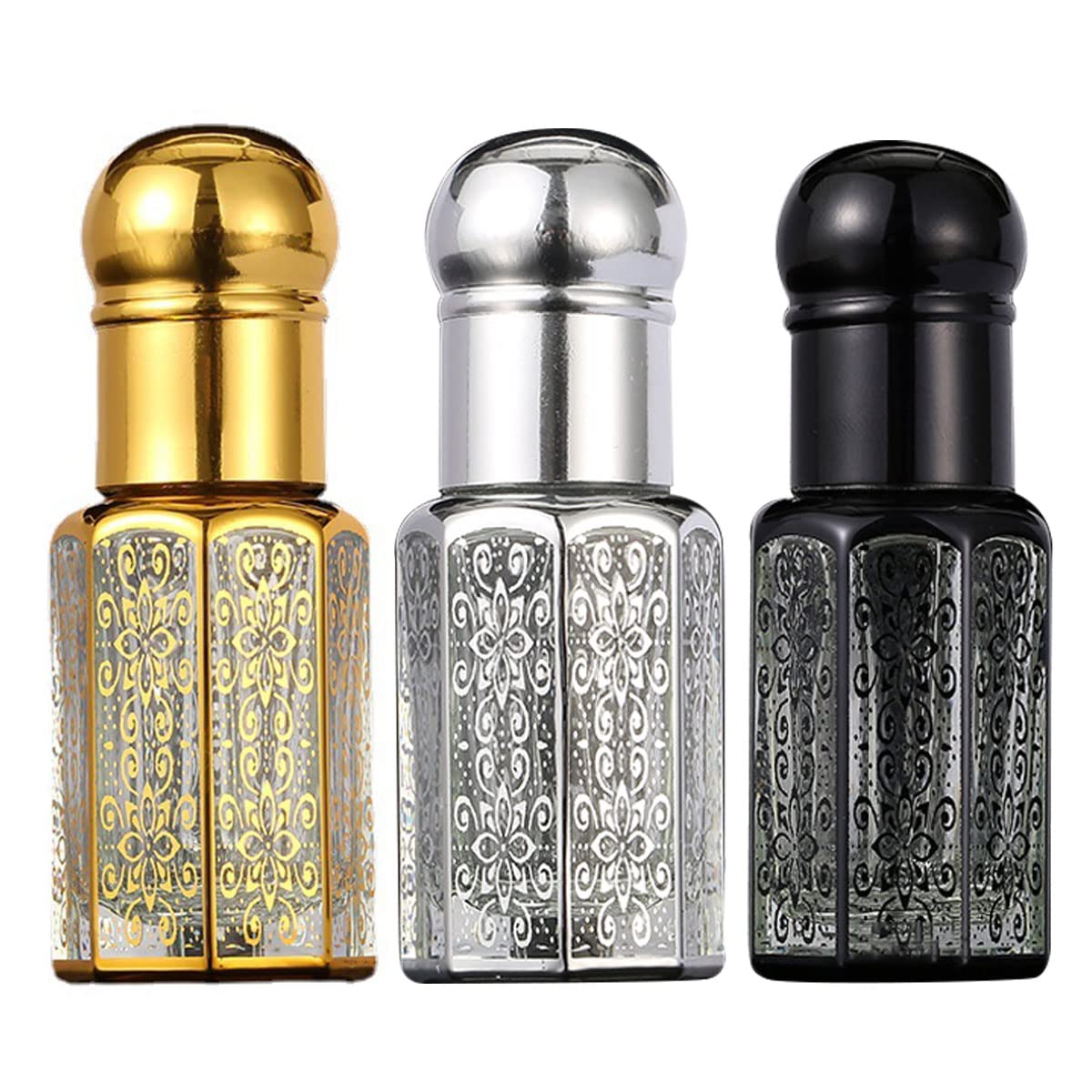 3PCS Crystal Glass Roller Bottle 12ml Refillable Dropper Bottles Essential Oil Aromatherapy Perfume Bottle (2* Dropper 1* Roll-on Bottles)