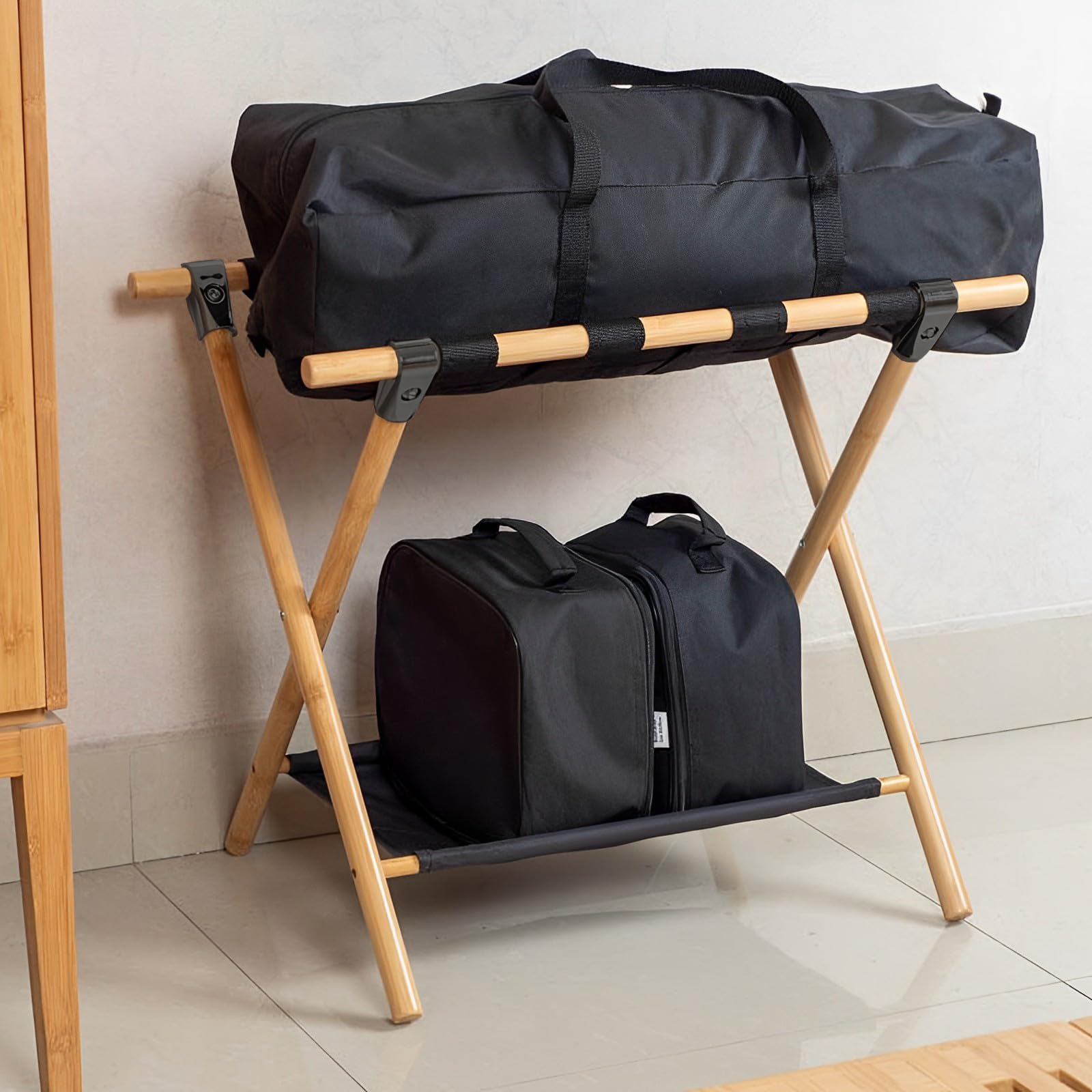 Portavaligie da Camera Pieghevole Grande 64x45x52 cm 2 pezzi con 4 cinghie doppio strato