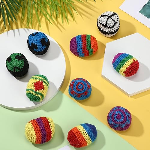 Miniatura 3 de 60 unidades multicolor de ganchillo patrón geométrico Hacky Ball patrón geométrico de Kickball tejido, pelotas de patada de punto, juguetes de