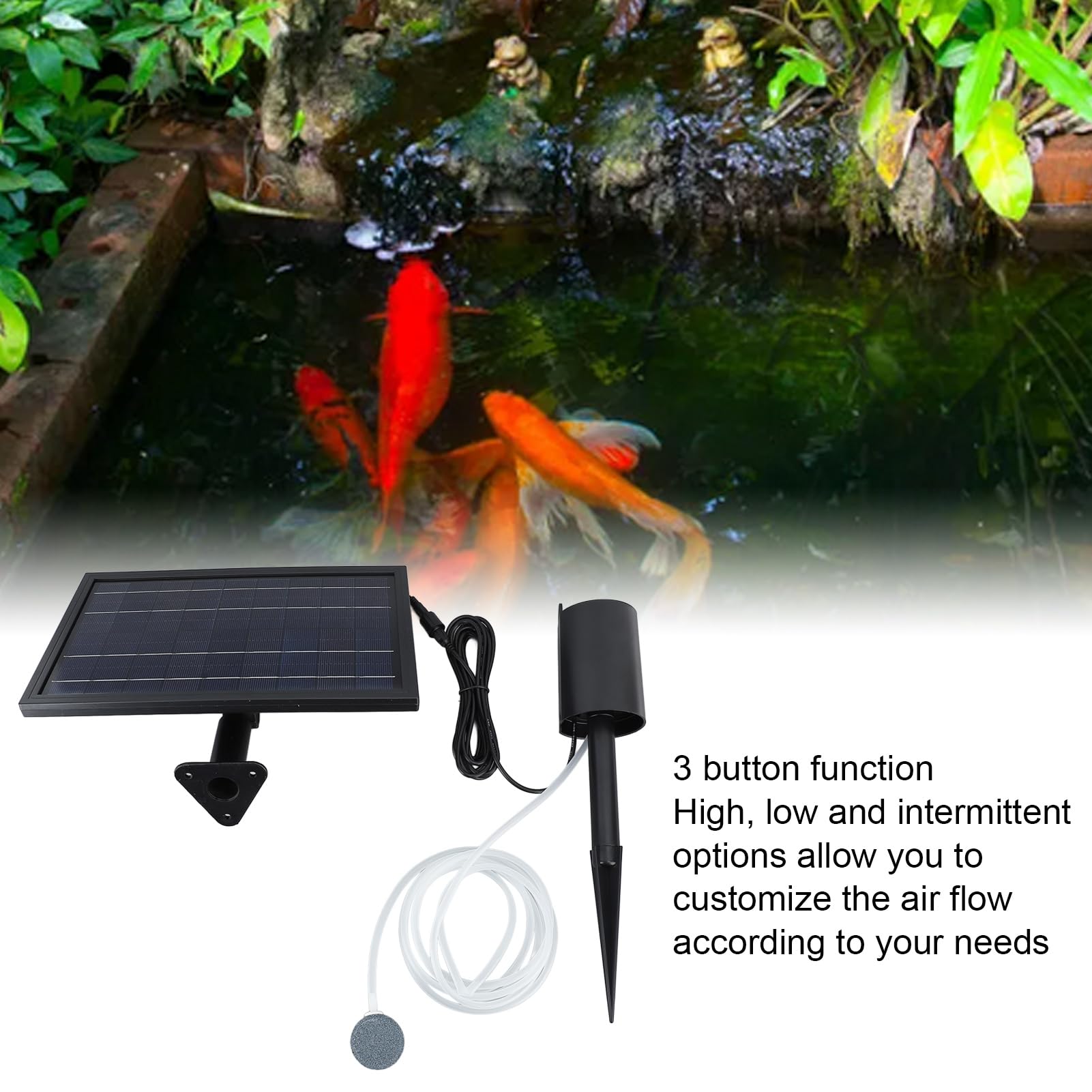Solar-Teichbelüfter-Sauerstoffpumpe, Effiziente Sauerstoffversorgung, Solar-Luftpumpe mit 10 V 8 W Solarpanel, Einstellbarer Luftstrom, IP64 Wasserdicht für Kleine Aquarien,