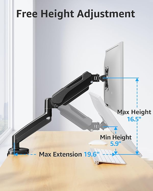 MOUNTUP Single Monitor Desk Mount Holds Screen up to 32 inch, Height Adjustable Monitor Arm, Full Motion Computer Monitors Stand with Clamp/Grommet Base, VESA Mounts Fit 4.4-17.6lbs Computer, Black by MOUNTUP - Image 8