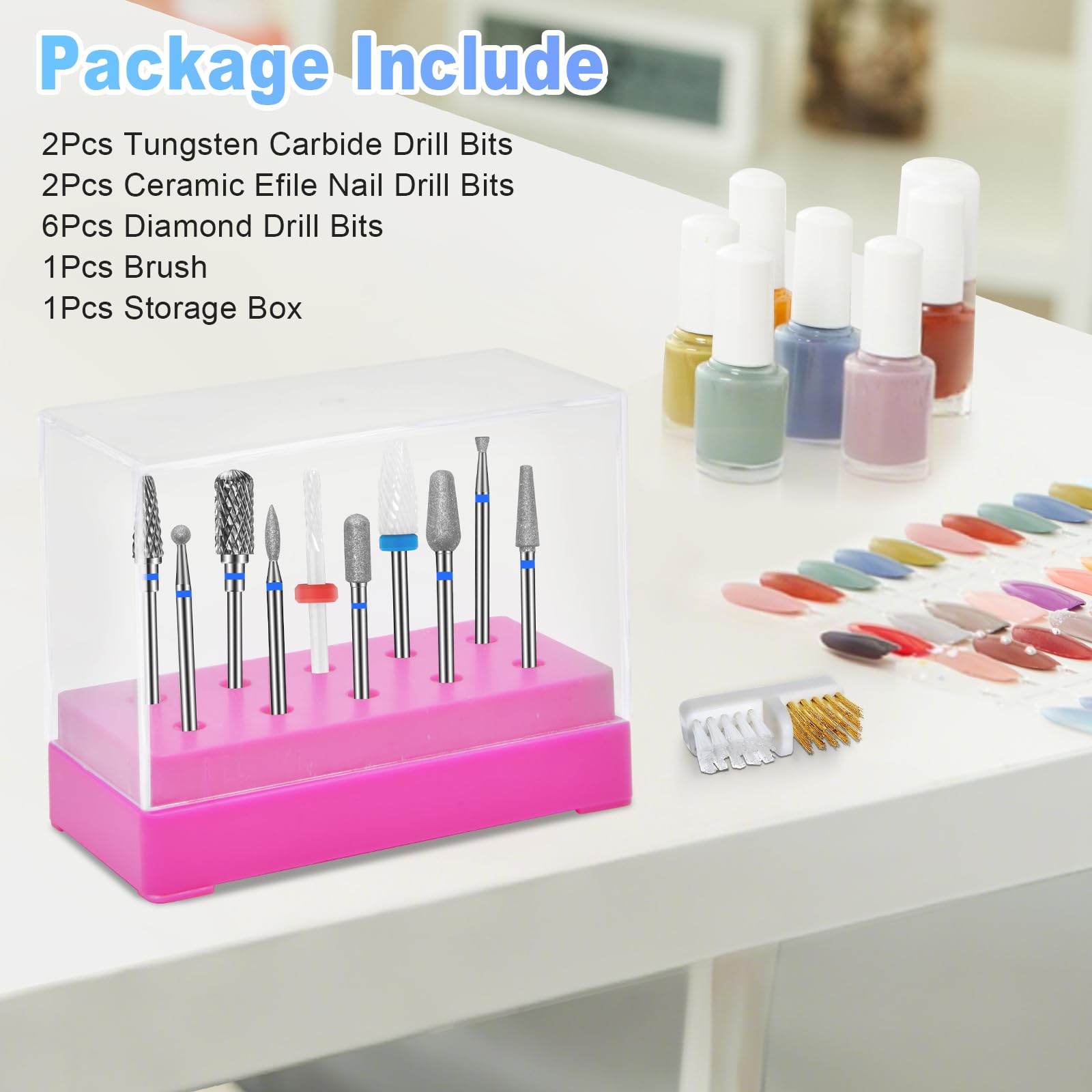 CGBE 10 Punte Fresa Unghie: 3/32 Pollici Punta Fresa Rimozione Gel - Professionale Punta da Trapano per Unghie con Manicure Portapunte - per Rimozione Cuticola Gel Acrilico - per Manicure Pedicure