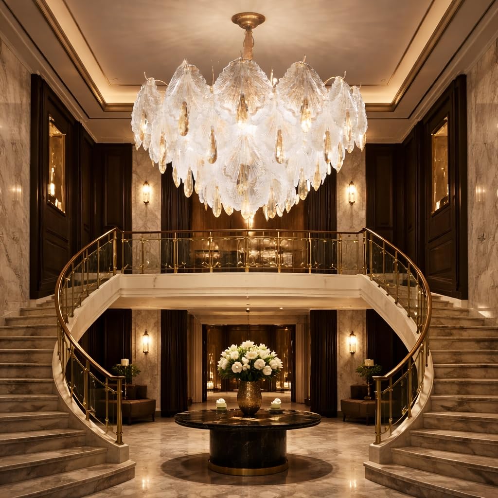 TRIPPING Modern Crystal Leaf Design Chandelier 600mm Gold Finish Hanging Ceiling Light with Warm Ambient Glow Elegant Decorative Lighting for Living Room Dining Area Bedroom Lobby-image-34