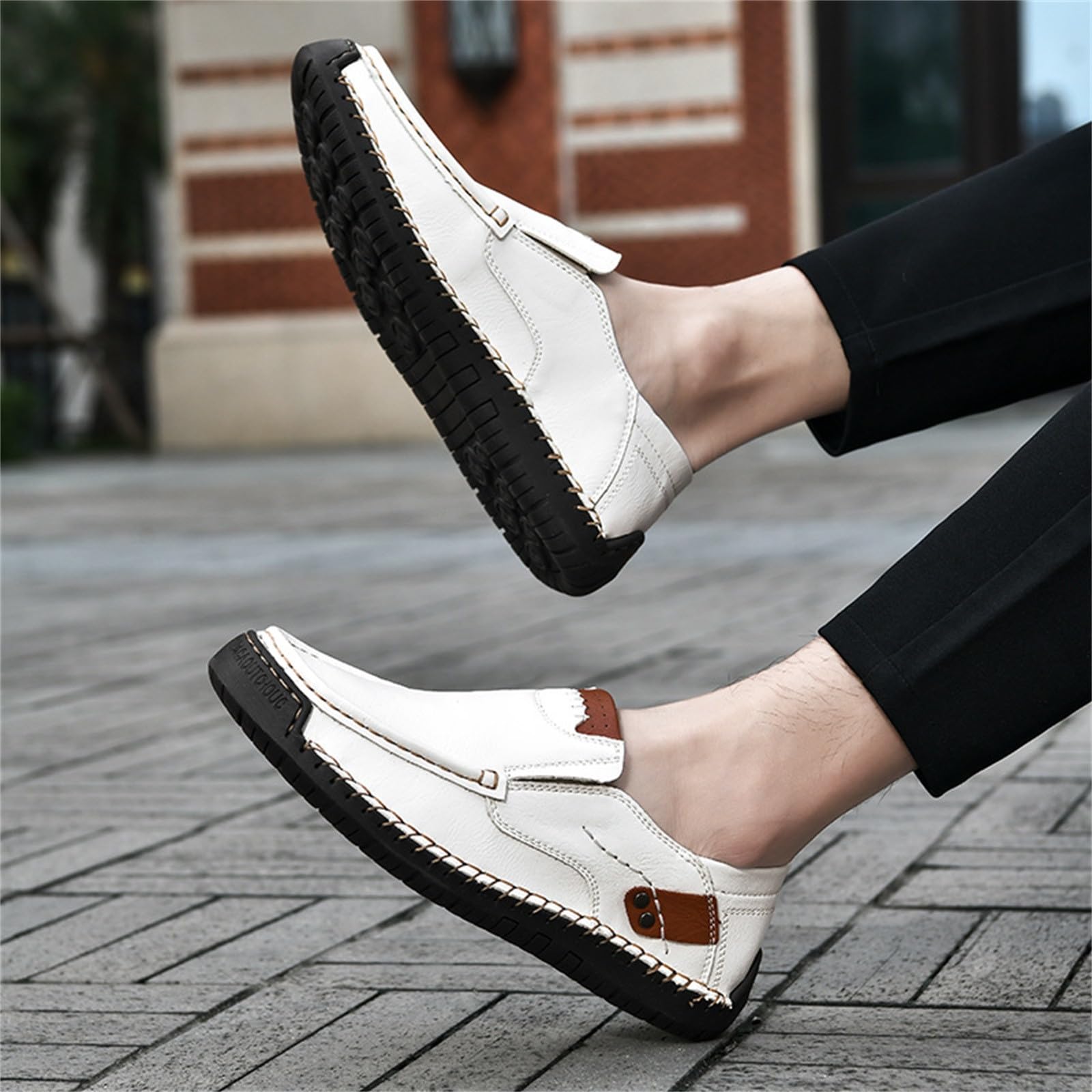 Mocassini estivi leggeri da uomo in pelle, scarpe da lavoro senza lacci, scarpe da barca con suola piatta, scarpe traspiranti, con fagioli, taglie grandi, comode