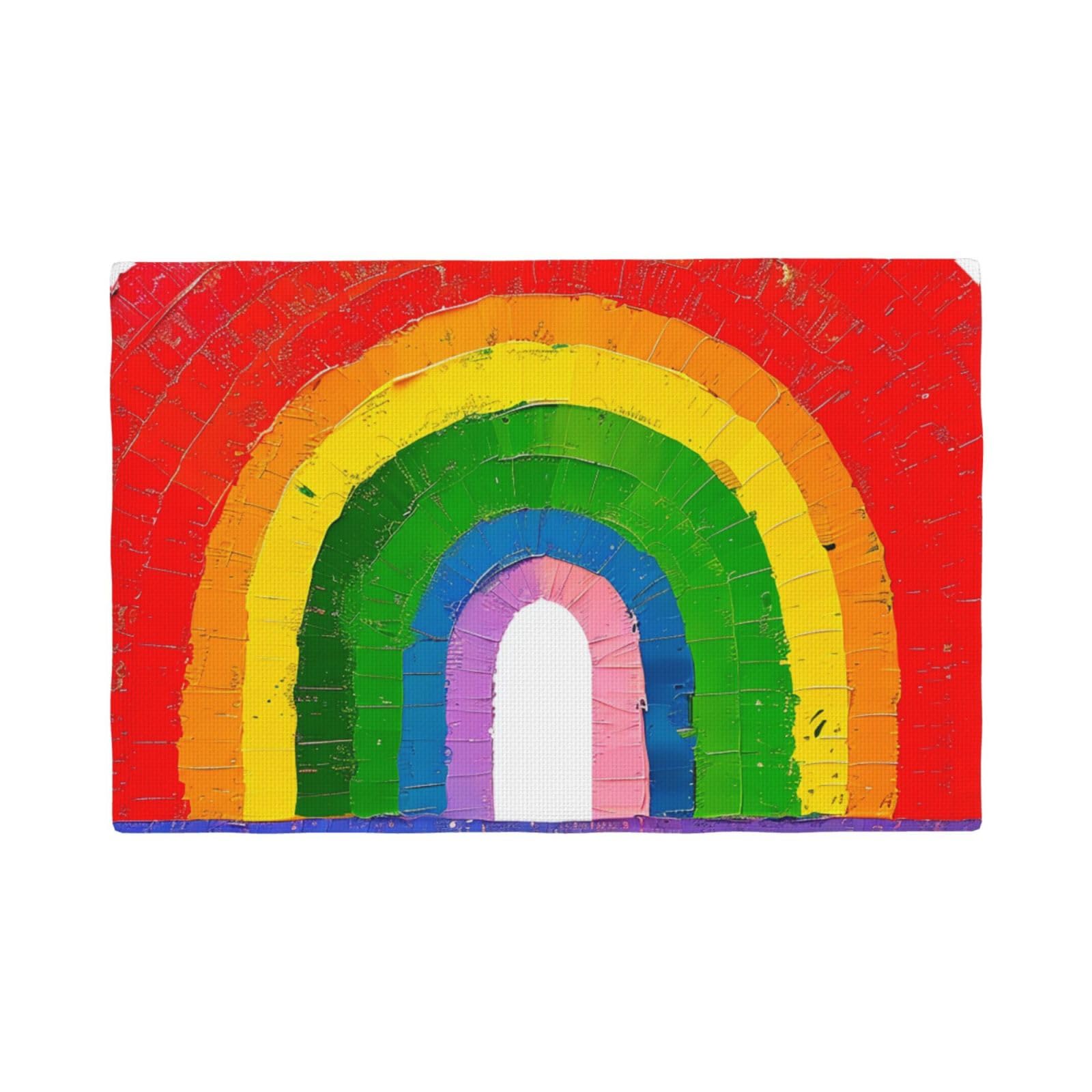 Rainbow Print Placemats Set, Heat Resistant Washable Placemat 12x18in Table Mats for Party Kitchen Dining Table Decoration Indoor Outdoor, Four Pieces