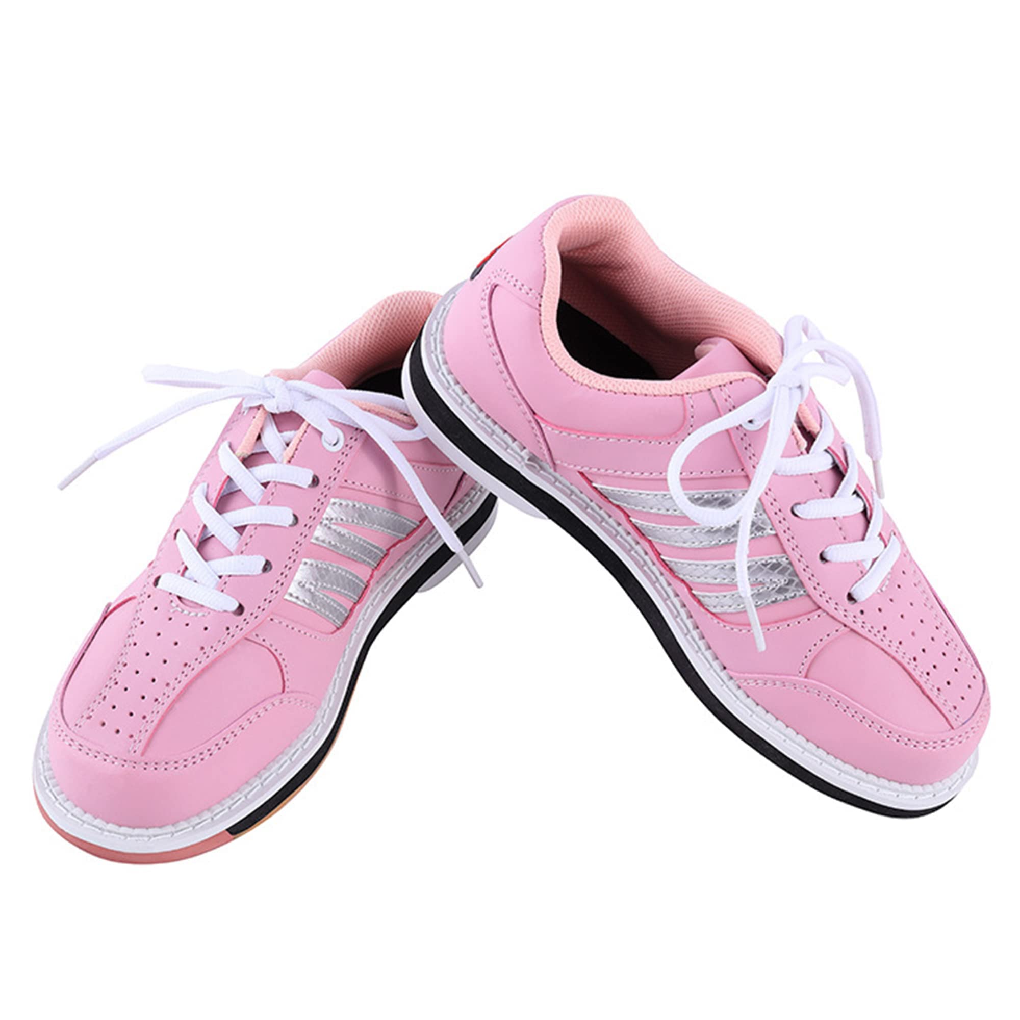 VEACAM Womens Bowling Shoes, Ladies Bowl Trainers Leather Casual Lace Up Walking Shoes,Pink,9.5