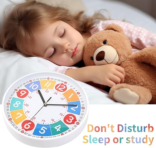 Miniatura 5 de Reloj de pared moderno y colorido para niños, pequeño, analógico, silencioso, redondo, simple, silencioso, de cuarzo, negro, funciona con pilas, sin