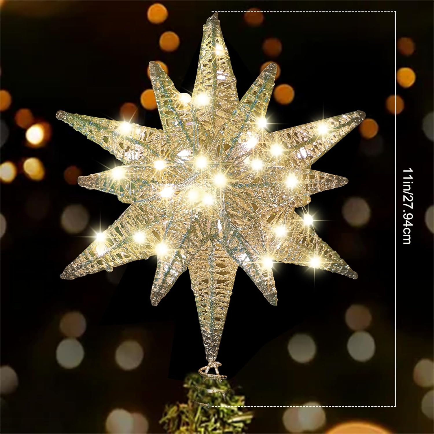 Christmas Star Tree Topper Decorations, Plug in 3D Geometric Star Plugged Decorative Treetop with LED Light Beads for Home Holiday Xmas Tradition Moravian Decor 16 Functions, Gold