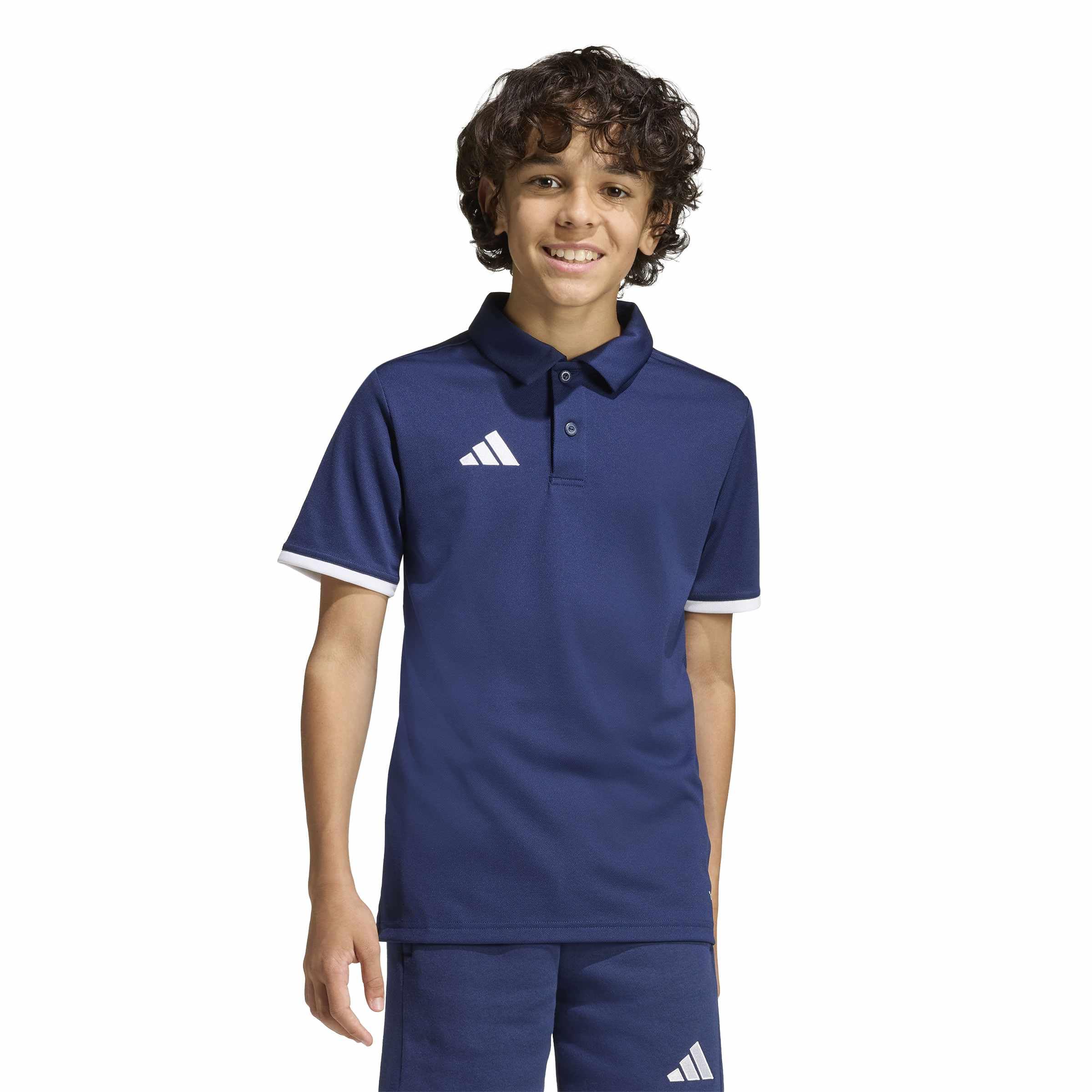 Adidas Junior Entrada 26 Football Short Sleeve Polo Shirt - Navy