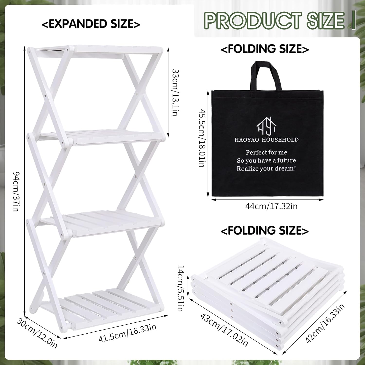 4 Tier Portable Folding Shoe Storage Rack Natural Bamboo Vertical Shoe Rack for Corridors, Bedrooms Living Room Corner and Small Spaces (White)