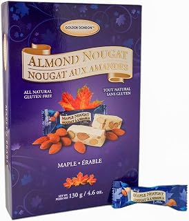 Golden Bonbon Italian Almond Nougat Candy, Gift Box, Individually Packed Chewy Gluten Free Nougat, Original Full of Almonds, Halal Candy (4.6 Ounces, Almond Maple)