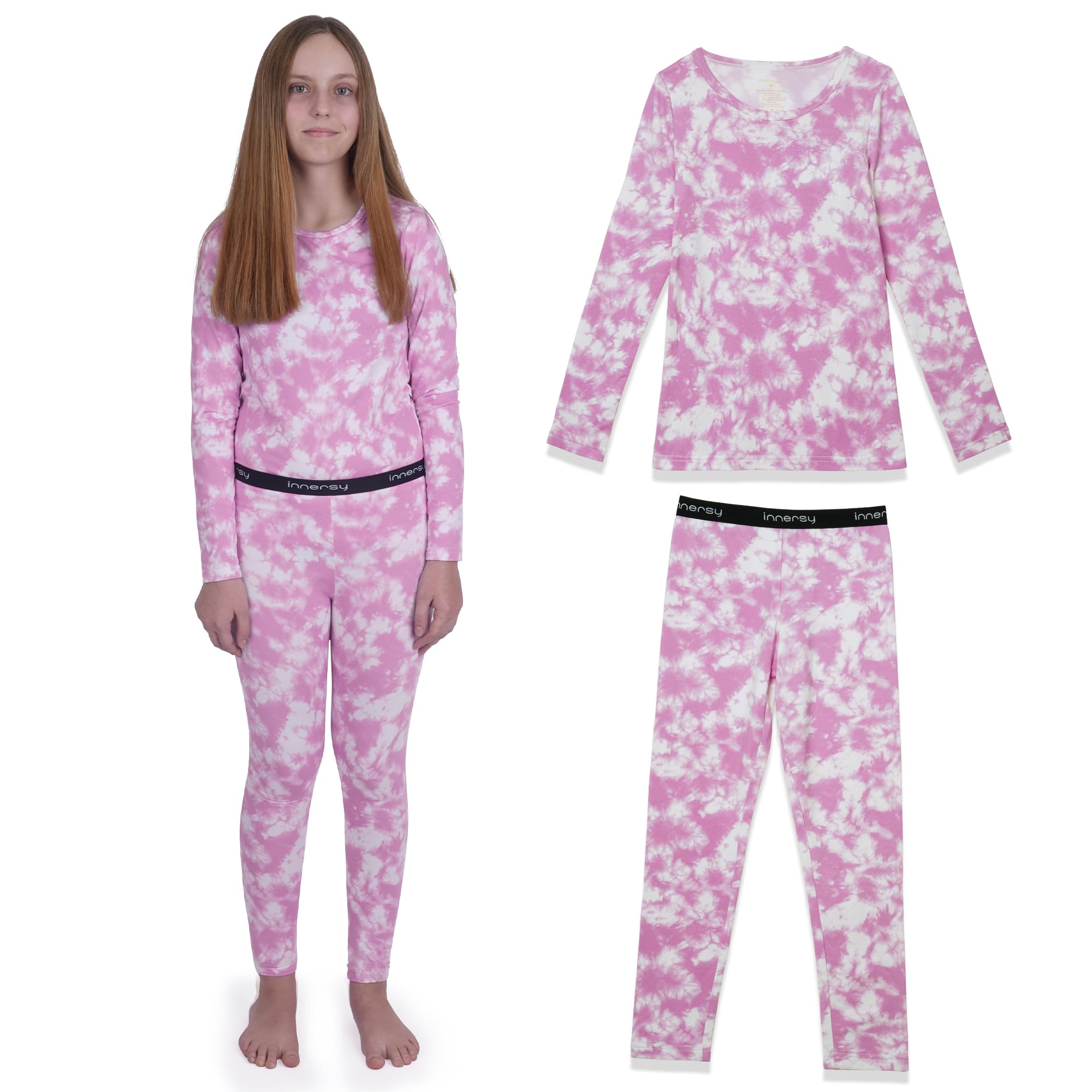 INNERSY Thermounterwäsche Mädchen Winter Skiunterwäsche Kinder Warm Ski Thermowäsche Thermals (134-146, Lila Wolken)