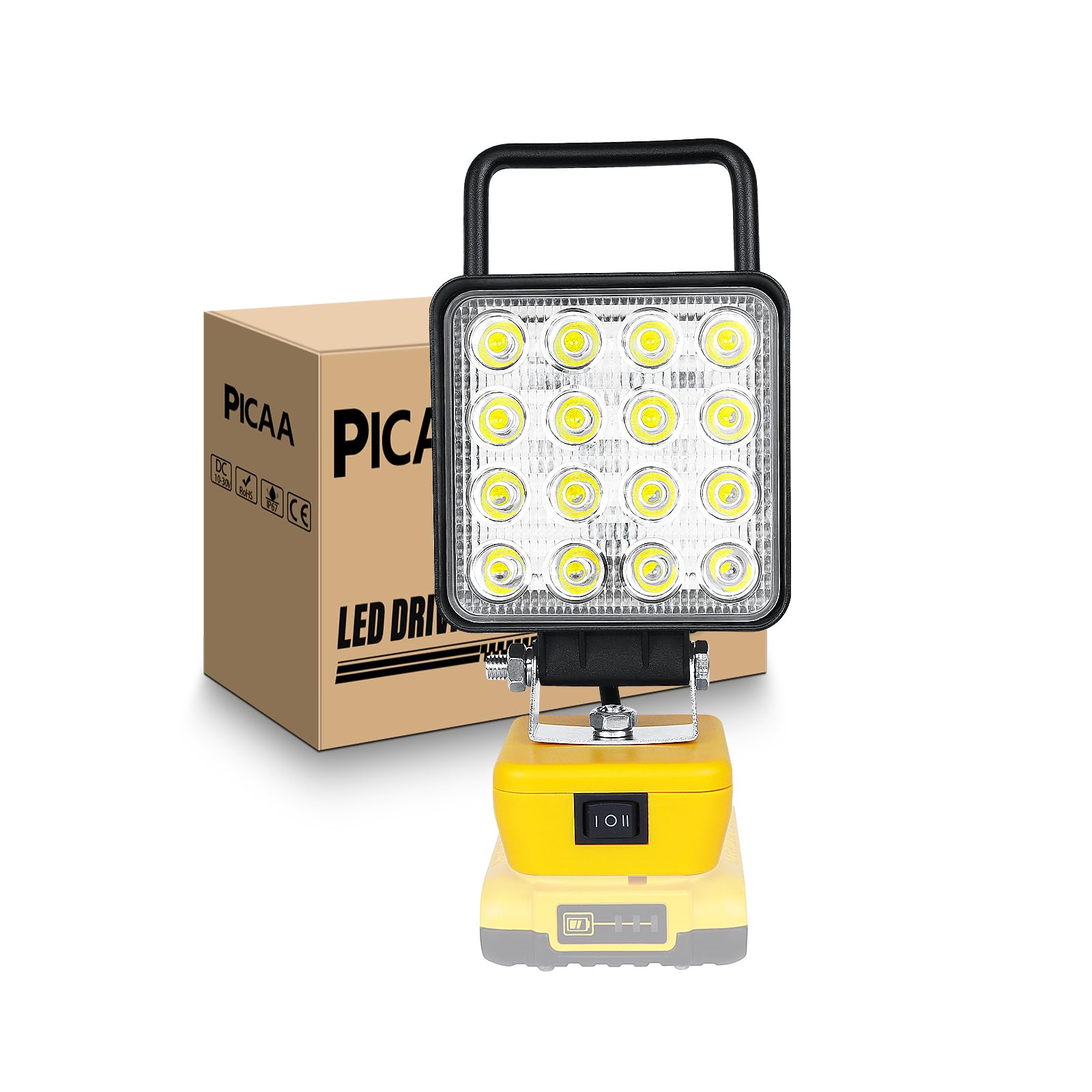 PICAA 48W Portable Cordless LED Work Light for Dewalt 18V/20V Battery