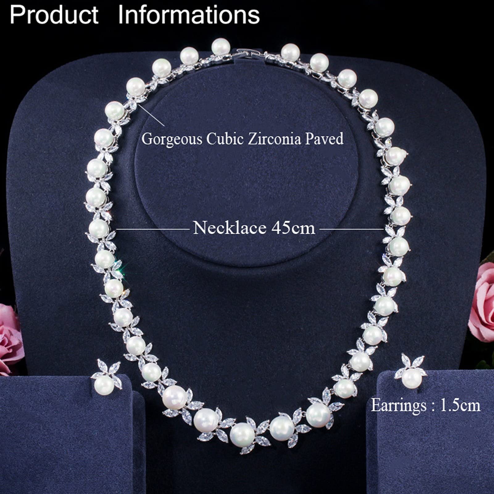 Joyería de circonia cúbica Brillante pavimentada, Perla Grande Redonda, Collar para Fiesta y Boda, Pendientes, Juegos de Joyas para Mujer