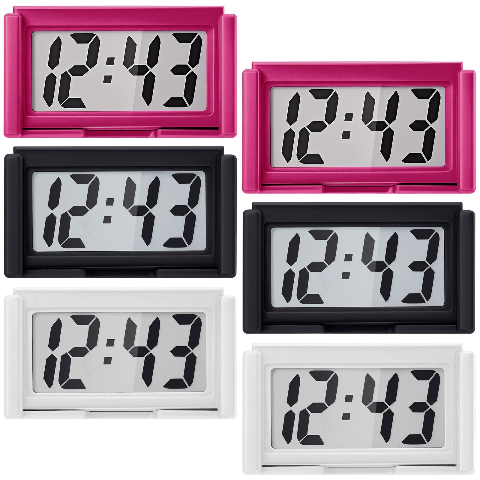 Frienda 6 Pieces Mini Small Digital Clock Stick On,Blue,Black,White